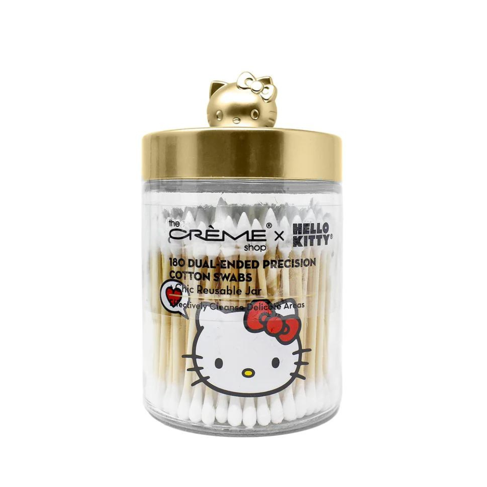 Hello Kitty Skincare | The Crmeshop / Hello Kitty Reusable Cotton Pads & Swabs Jar Set - Nwt | Color: Gold/White | Size: Os | Lynnfoster1's Closet